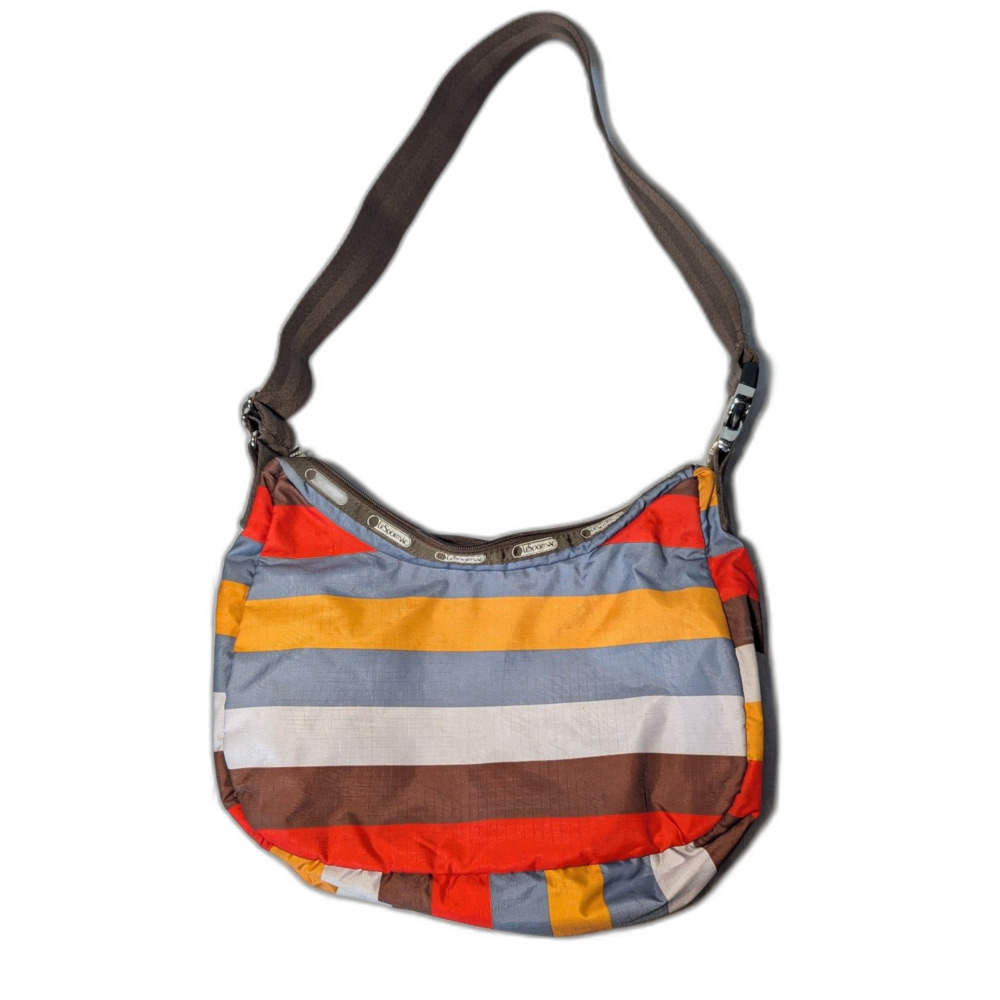 Vintage LeSportsac Classic Hobo Bag Multi Color Retro Stripe Nylon Crossbody Y2K